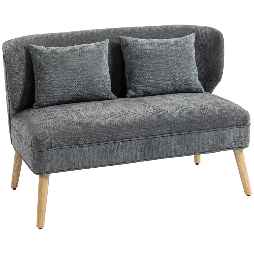 Divano 2 Posti in Ciniglia con 2 Cuscini e Schienale ad Ali, 117x65x78.5 cm, Grigio