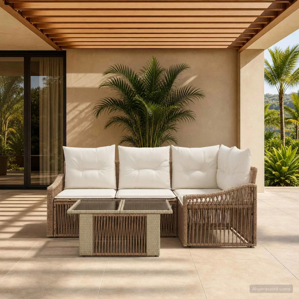 Set Divano da Giardino 5 pz Beige e Bianco Crema polyrattan 3437247
