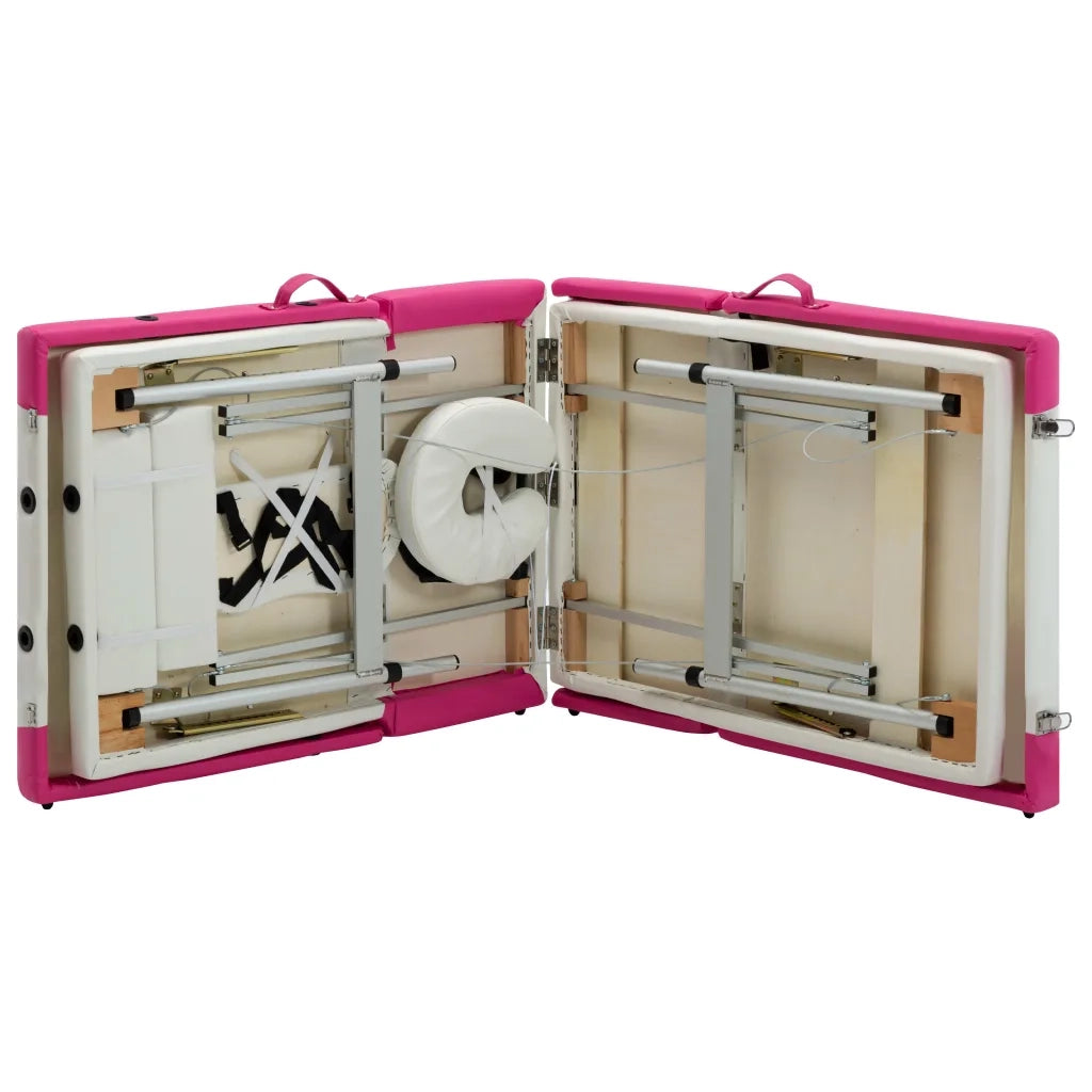 Lettino da Massaggio a 4 Sezioni in Alluminio Bianco e Rosa