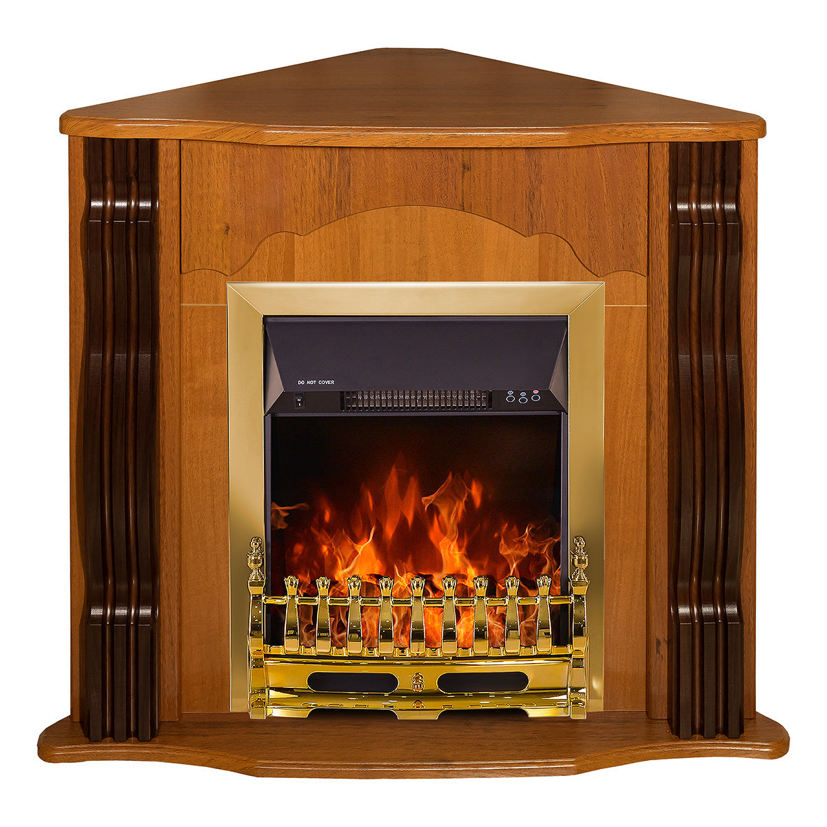 Camino Elettrico da Pavimento ad Angolo 88,2x95x47,3 cm Effetto Fiamma 2000W Clasic & Galileo gold Noce