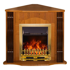 Camino Elettrico da Pavimento ad Angolo 88,2x95x47,3 cm Effetto Fiamma 2000W Clasic & Galileo gold Noce