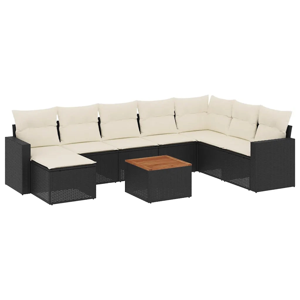 Set Divani da Giardino 9 pz con Cuscini Nero in Polyrattan 3256588