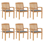 Sedie da Giardino Impilabili con Cuscini 6 pz Massello di Teak cod mxl 8423