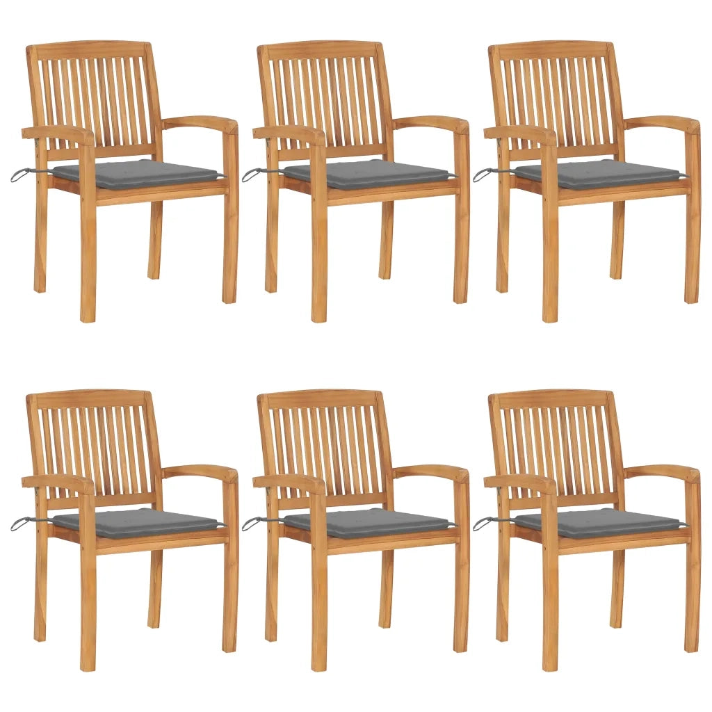 Sedie da Giardino Impilabili con Cuscini 6 pz Massello di Teak cod mxl 8423
