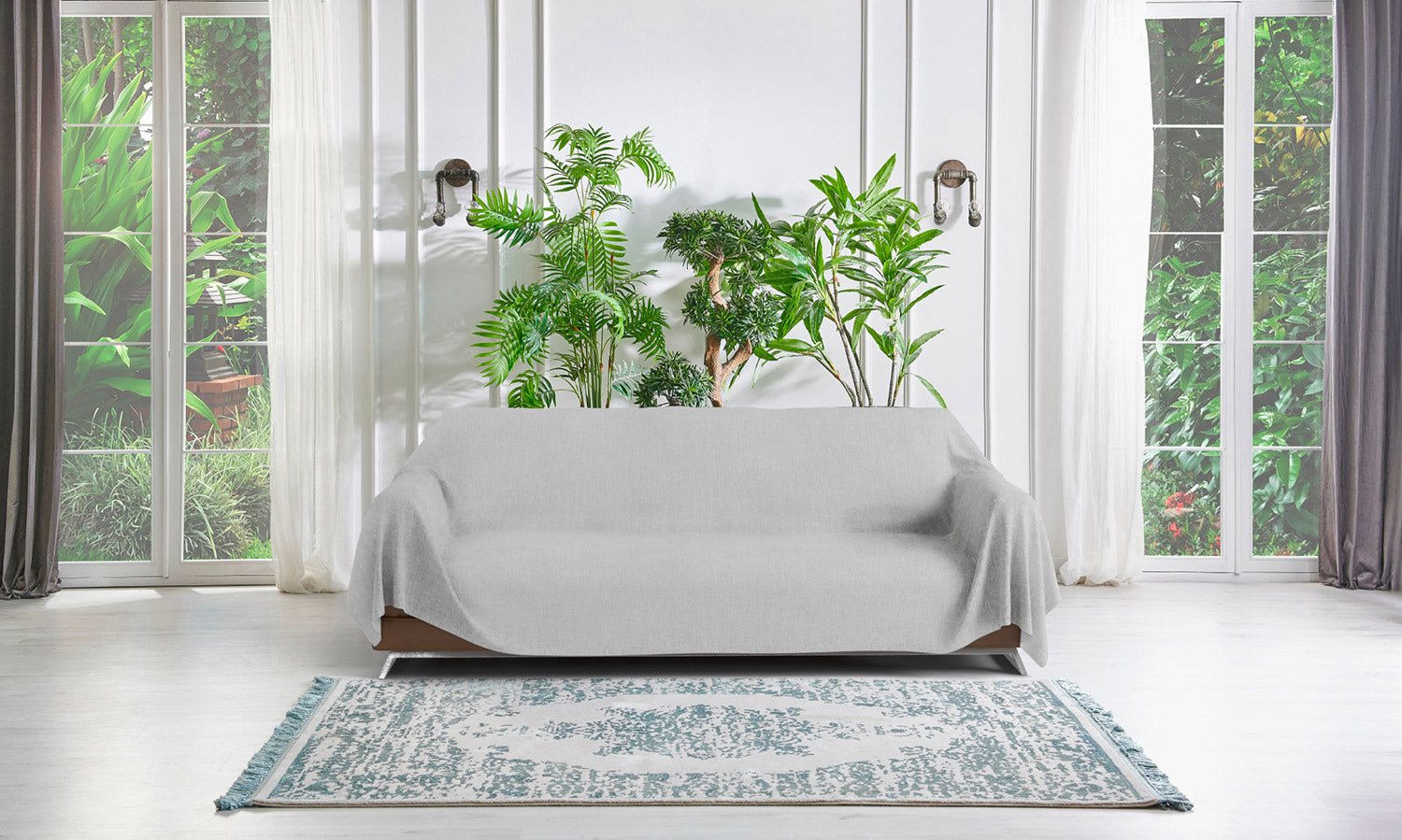 Telo Arredo Coprittutto Copridivano in Cotone Grigio Chiaro 170x300 cm