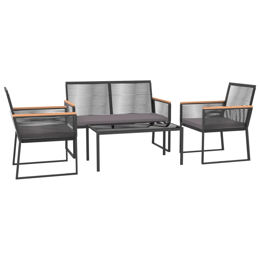 Set Mobili da Giardino 4 pz con Cuscini Nero in Acciaio 360092