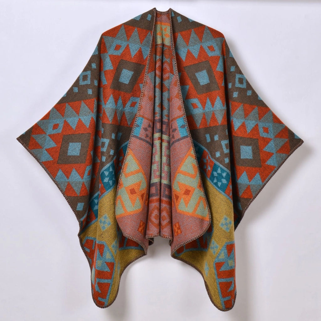 Sciarpa da donna in stile retr¨°, con motivo geometrico a rombi, in cashmere spesso e caldo.