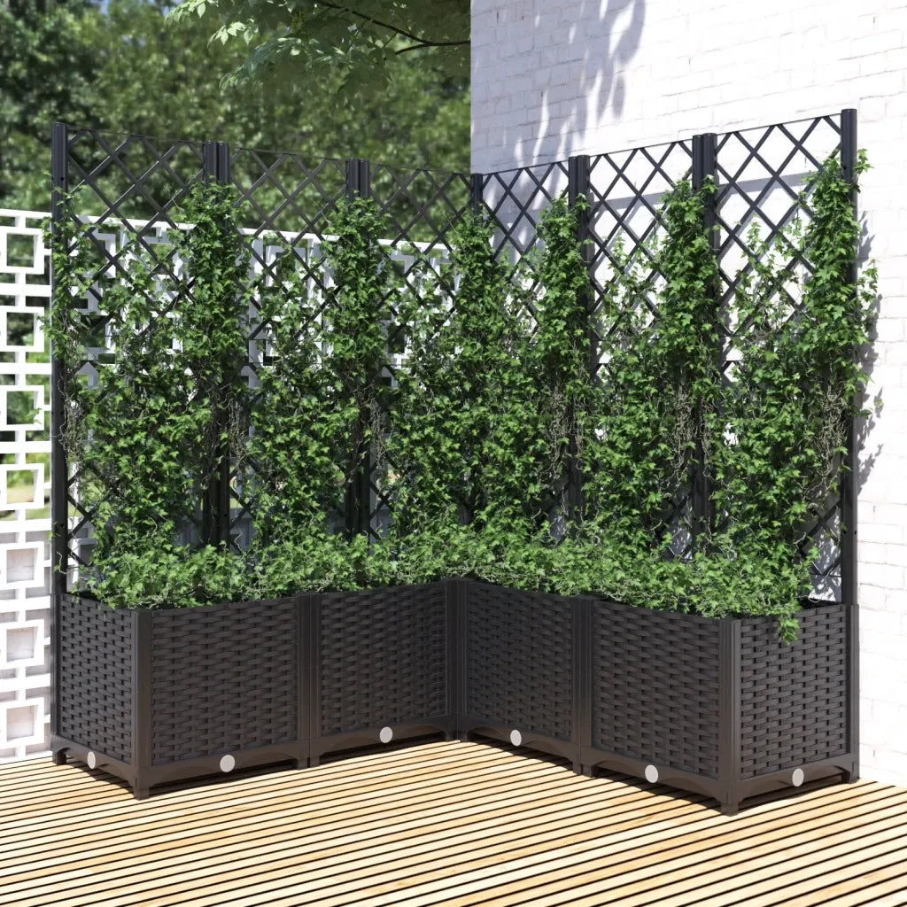 Fioriera da Giardino con Graticcio-Vaso da Esterno-Fioriera con Griglia Nero 120x120x136 cm in PP