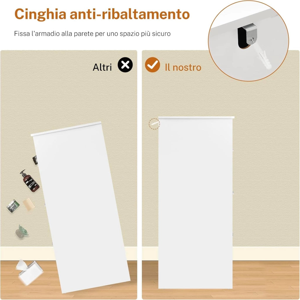 Cassettiera Camera da Letto, Settimino con 6 Cassetti - Comò Bianco Moderno e Salvaspazio, Ideale per Soggiorno e Ingresso, 107x35x75.5 cm