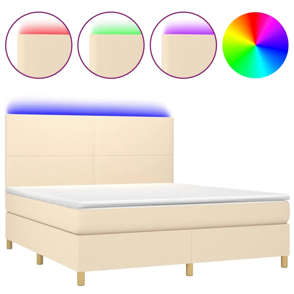 Letto a Molle con Materasso e LED Crema 180x200 cm in Tessutocod mxl 104067