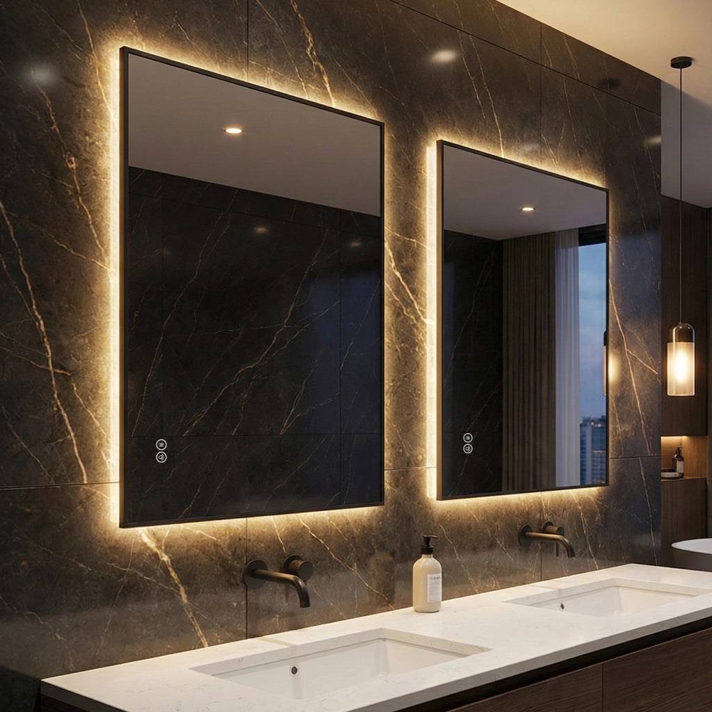Specchio bagno LED 60x80 cm con retroilluminazione, antiappannamento, 3 tonalità luce e dimmerazione continua