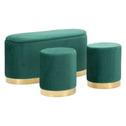 Soroti, Panca con due Sgabelli, Panca Contenitore, 80x37x42h cm Verde