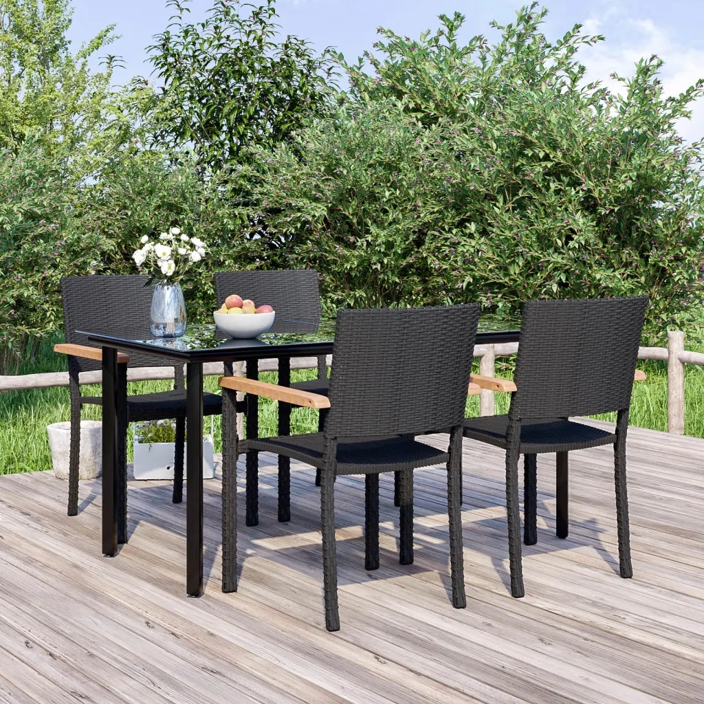 Set da Pranzo da Giardino 5 pz Nero in Polyrattan cod mxl 35788