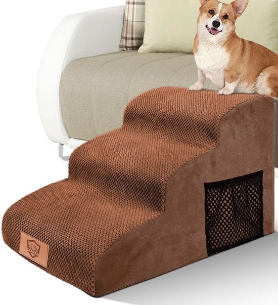 Trappola per piccoli cani, 3 gradini, trappola per cani con materassino per divani, scala per animali, portatile, rimovibile, lavabile - inclusa 1 rotella di pelo.