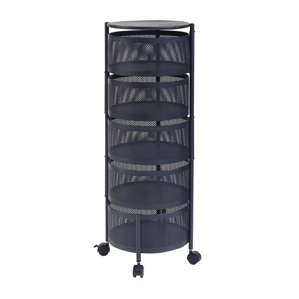 Carrello da Stoccaggio Steigen con 5 Cestelli Girevoli in Acciaio Nero [en.casa]