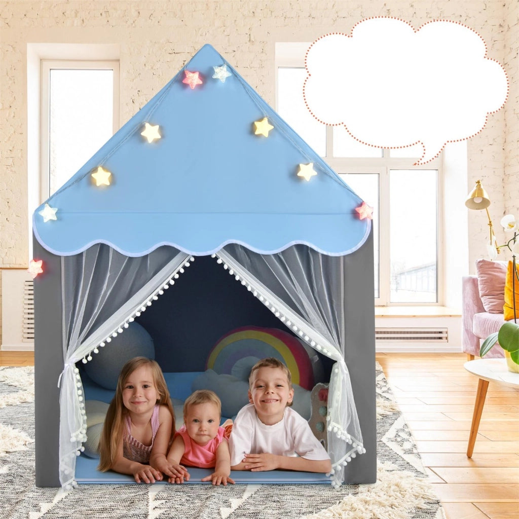 Tenda da gioco per bambini con tappetino lavabile, Tenda castello fatato con luci a forma di stella Blu-Tende e Casette per bambini