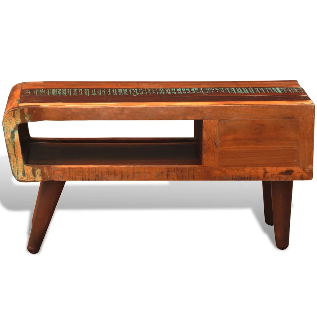 Tavolino da CaffÃ¨ con Bordo Curvo 1 Cassetto Legno di Recupero  cod mxl 20730