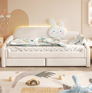 Letto imbottito 90x200 cm con cassetti e LED in velluto beige