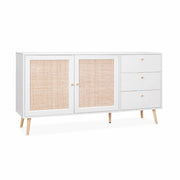 Credenza scandinava a 2 ante in canna, 150cm, bianco sporco