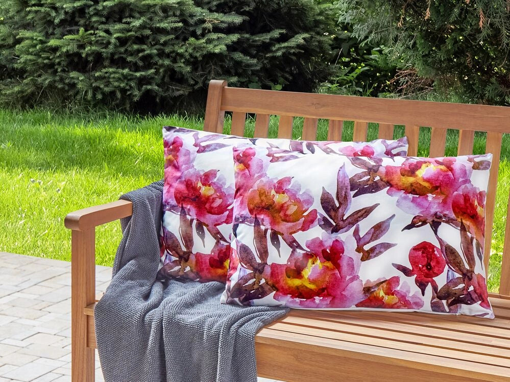 Set di 2 cuscini da giardino in poliestere bianco e rosa con motivo floreale 40 x 60 cm Rettangolare Moderno per esterni Resistente all'acqua