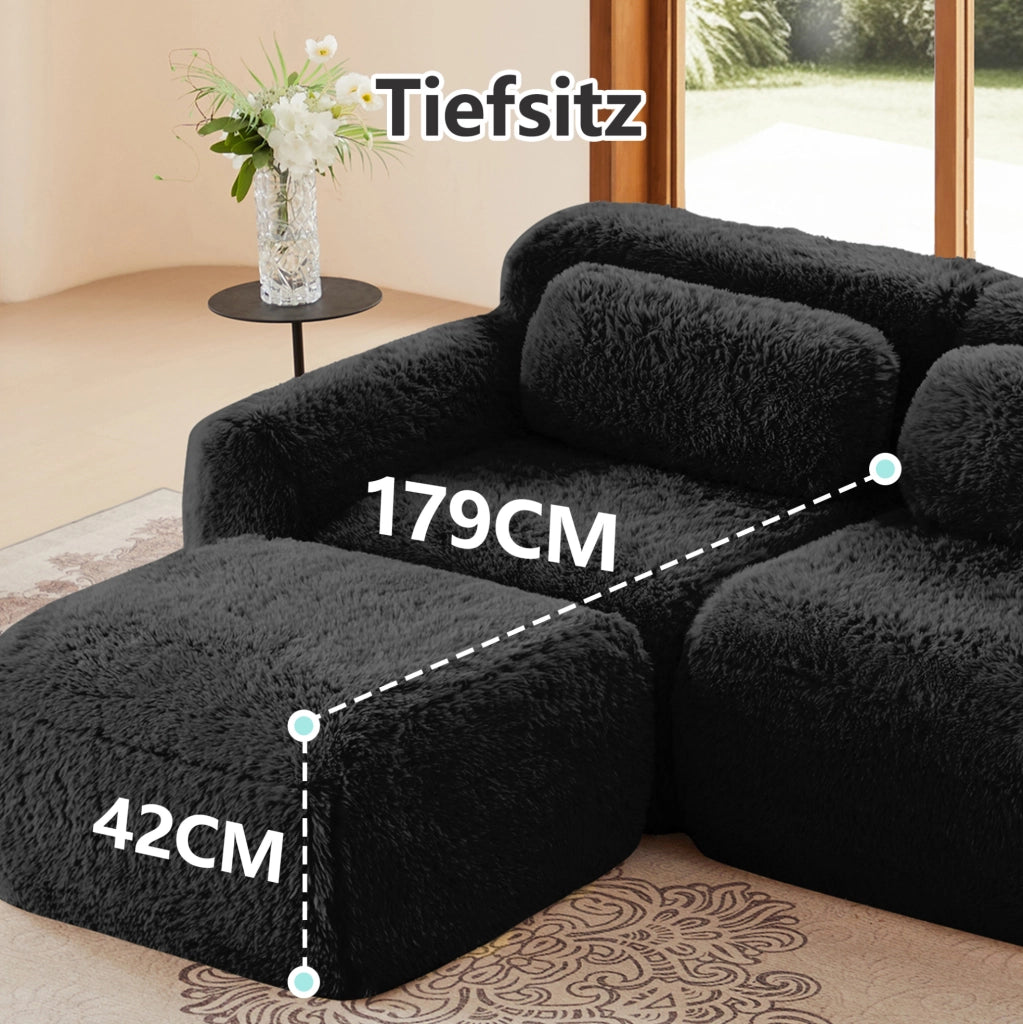 Divano modulare 3 posti senza telaio 291x179x73 cm in tessuto plush nero