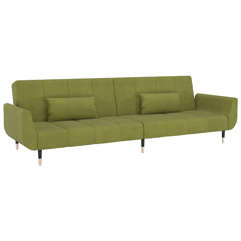 Divano Letto a 2 Posti con 2 Cuscini Verde Chiaro in Velluto 337585