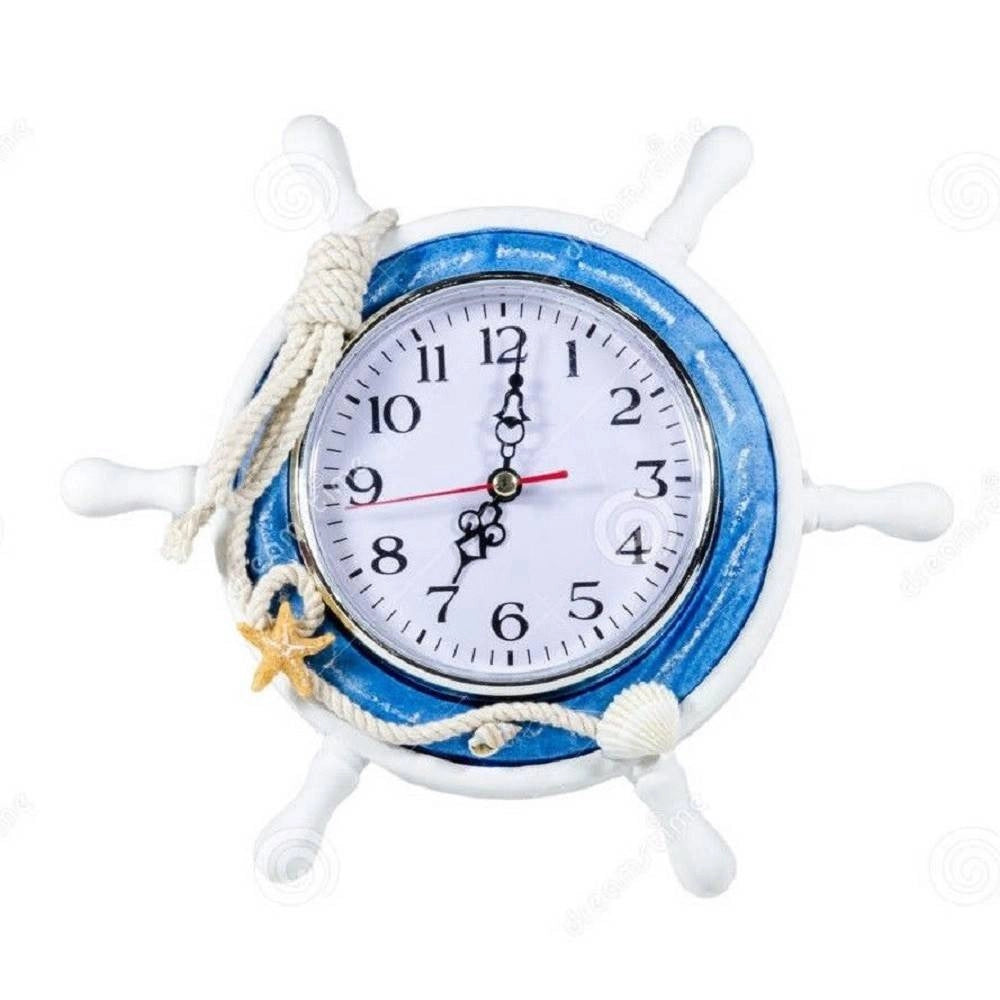 Trade Shop - Orologio Da Tavolo In Legno A Forma Di Timone Barca Arredamento Nautica Design -