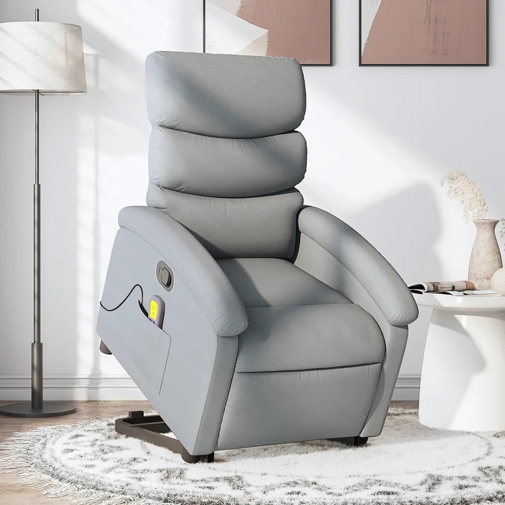 Divano Sedia-Poltrona Alzapersona Massaggi Reclinabile Grigio Chiaro Tessuto 803166