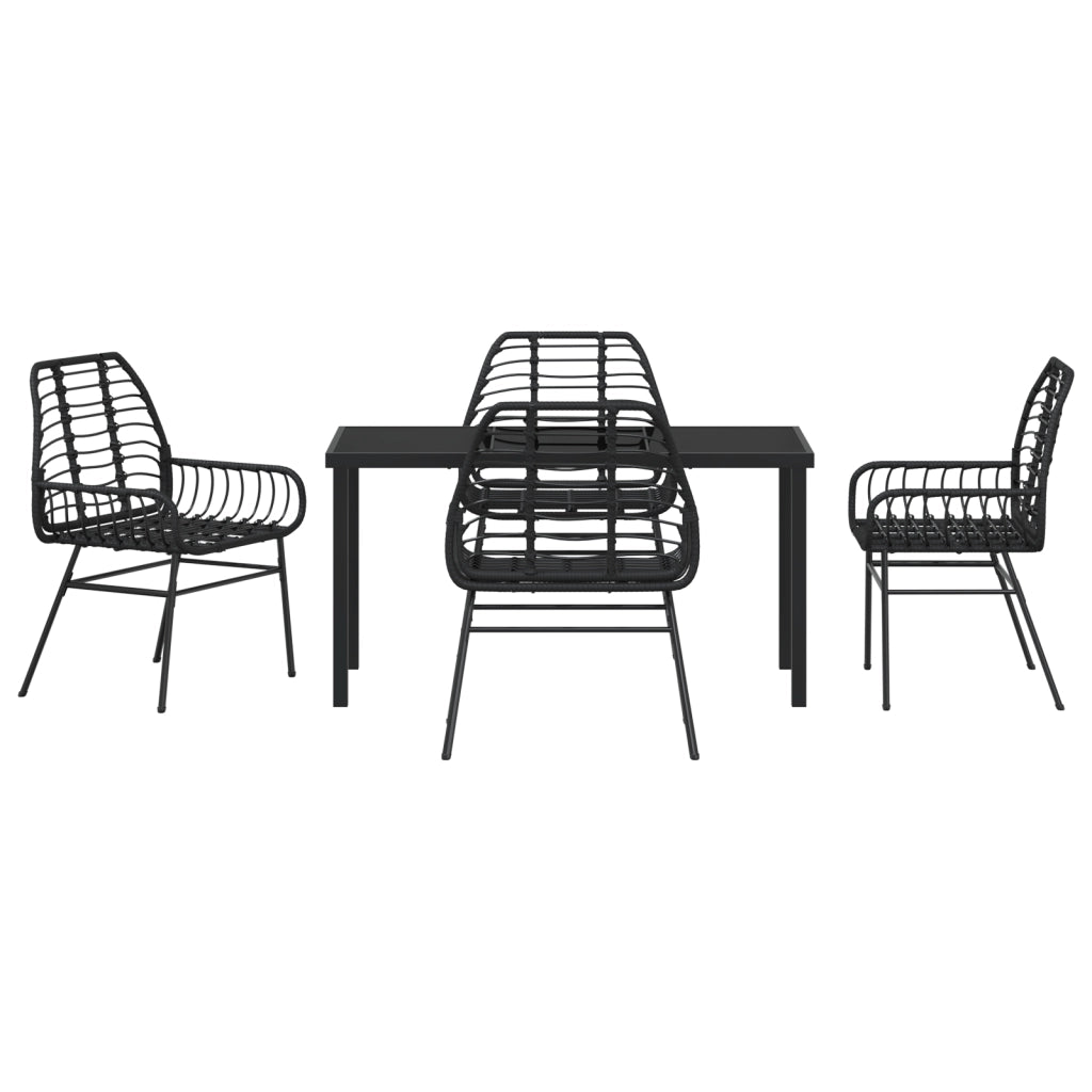 Set da Pranzo da Giardino 5 Pezzi Polyrattan Nera