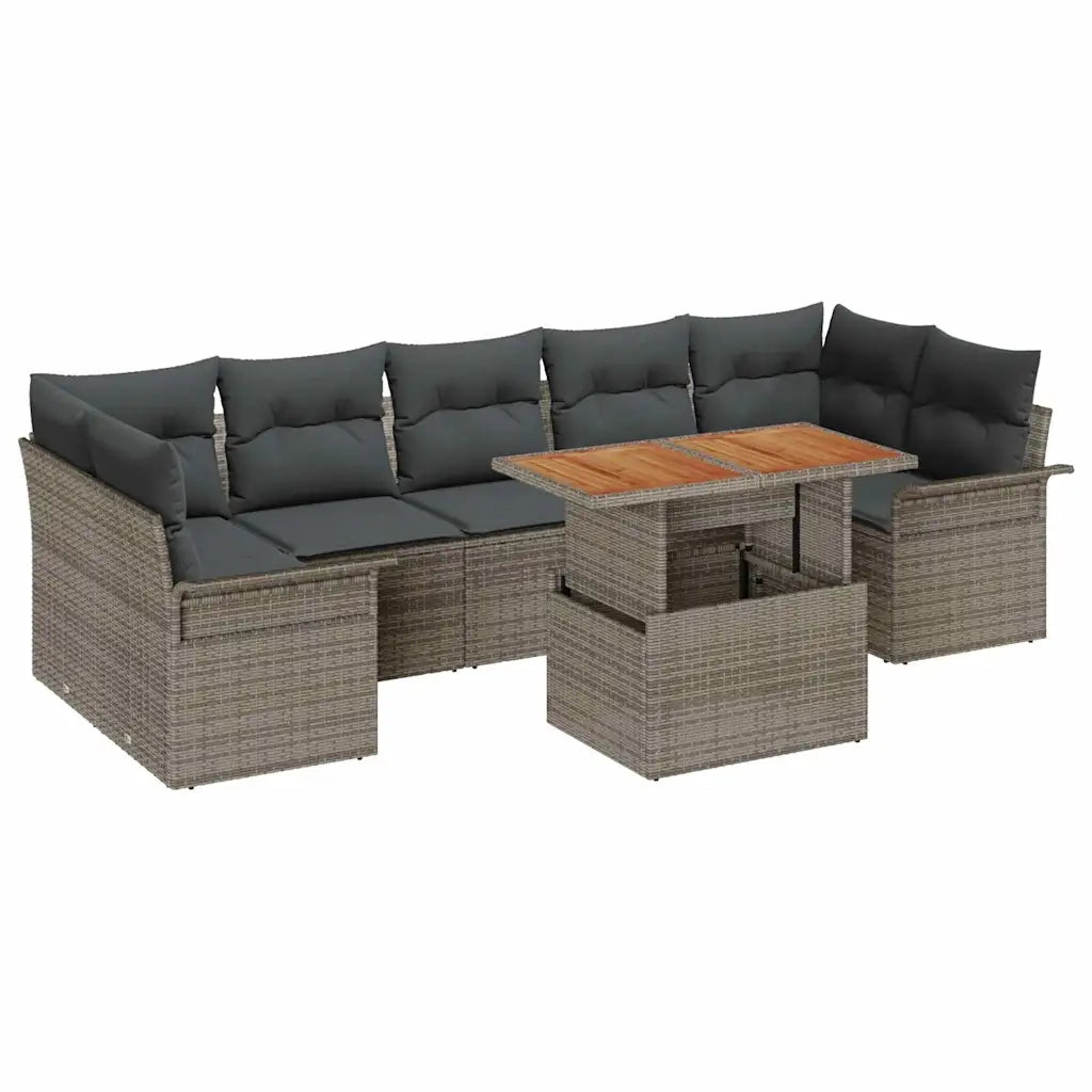 Set Divano da Giardino 8 pcs Grigio Poly Rattan