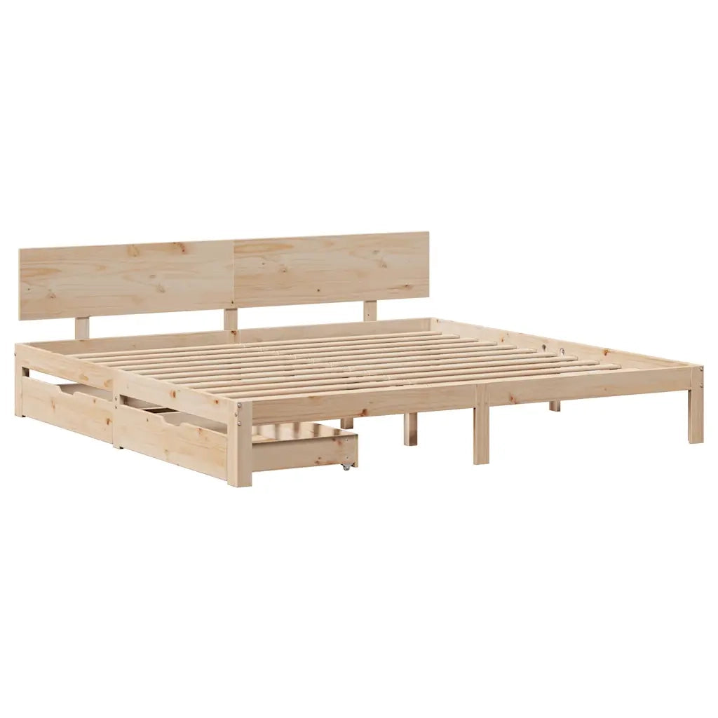 Letto matrimoniale | Letto per adulti | Giroletto con Cassetti 200x200 cm in Legno Massello di Pino