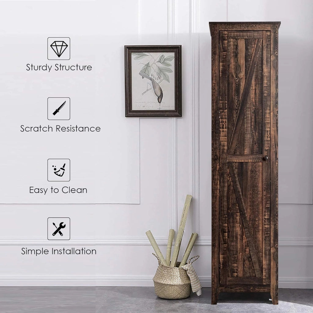 Armadio alto da 183 cm, armadio da bagno sottile con 1 anta e 4 ripiani, armadietto per cucina, soggiorno e bagno, armadio da cucina autoportante (marrone)