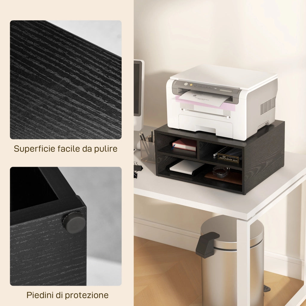 Mobile Porta Stampante da Ufficio con 3 Ripiani Aperti a 2 Livelli, 47x40x22.5 cm, Nero