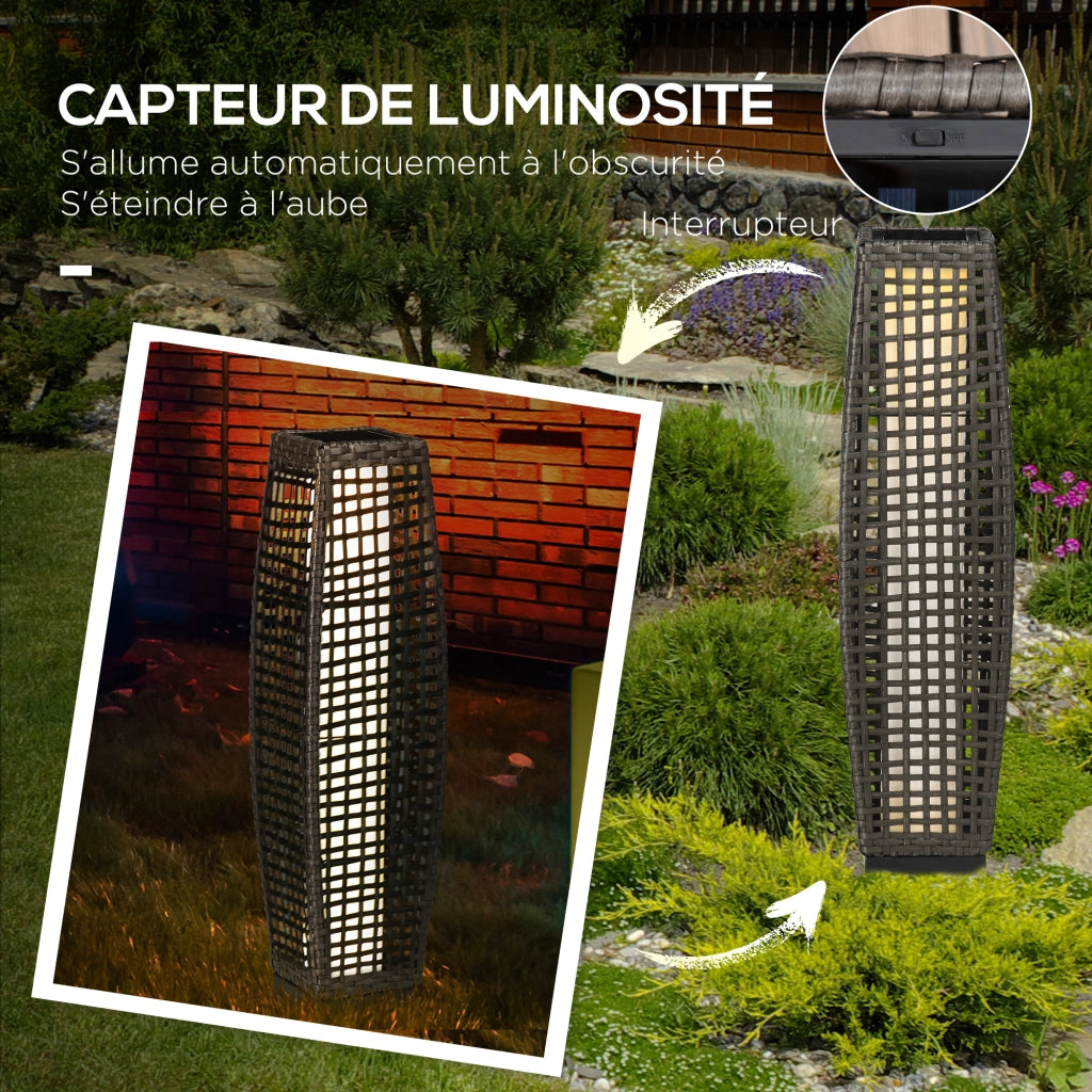 Lampada da giardino solare LED in resina intrecciata effetto rattan ¨C zephmum ¨C grigio 21x21x78 cm