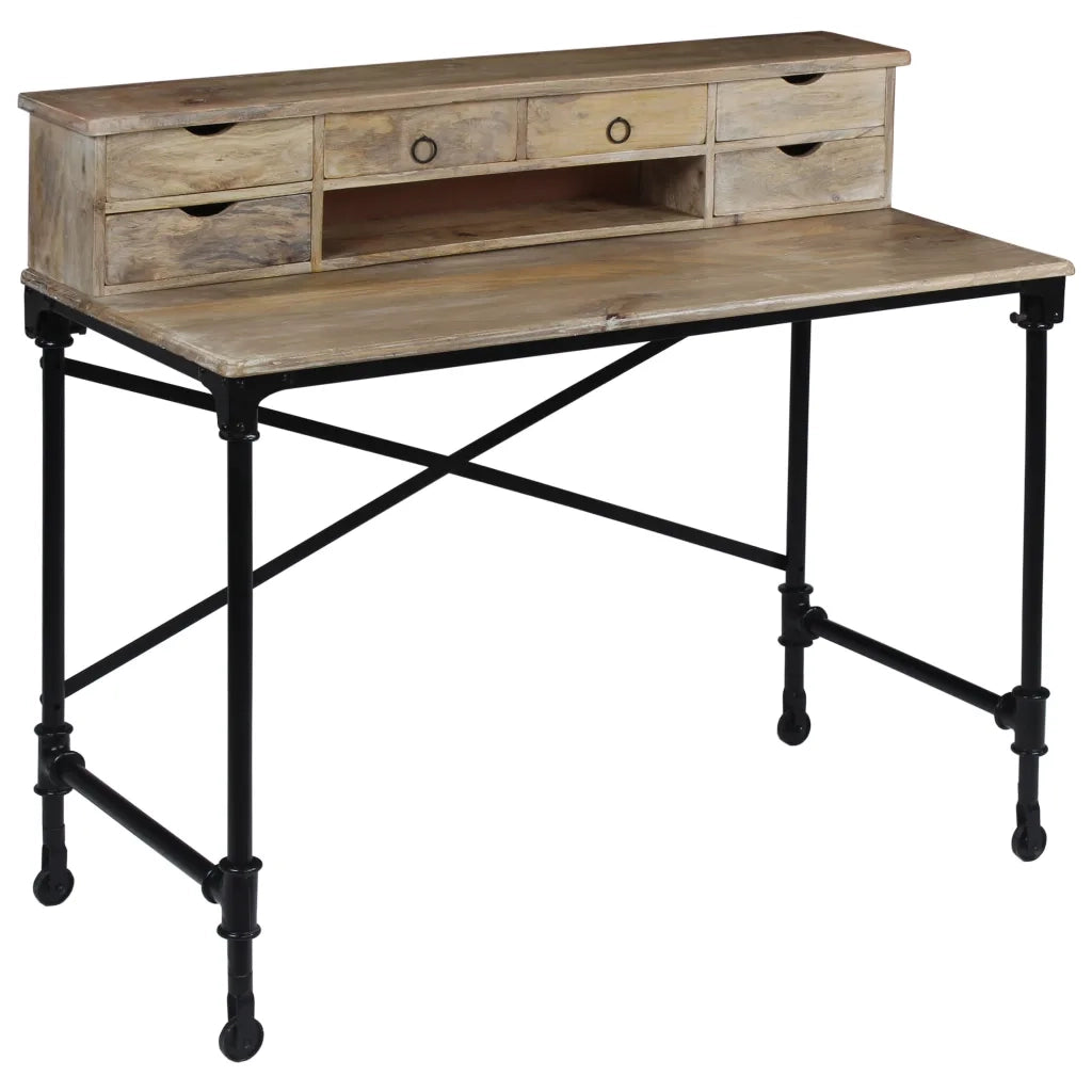 Scrivania in Legno Massello di Mango e Acciaio 110x50x96 cm 244947