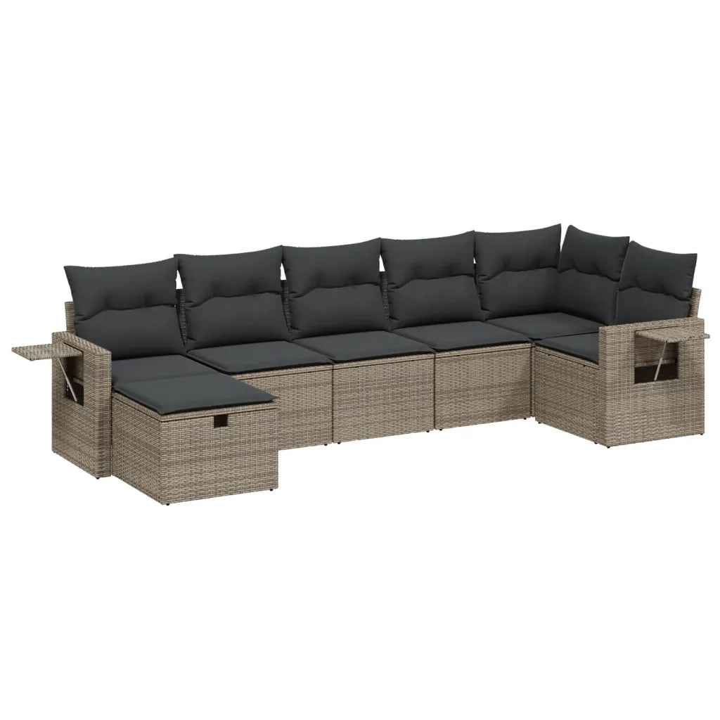 Set Divani da Giardino 7 pz con Cuscini Grigio in Polyrattan
