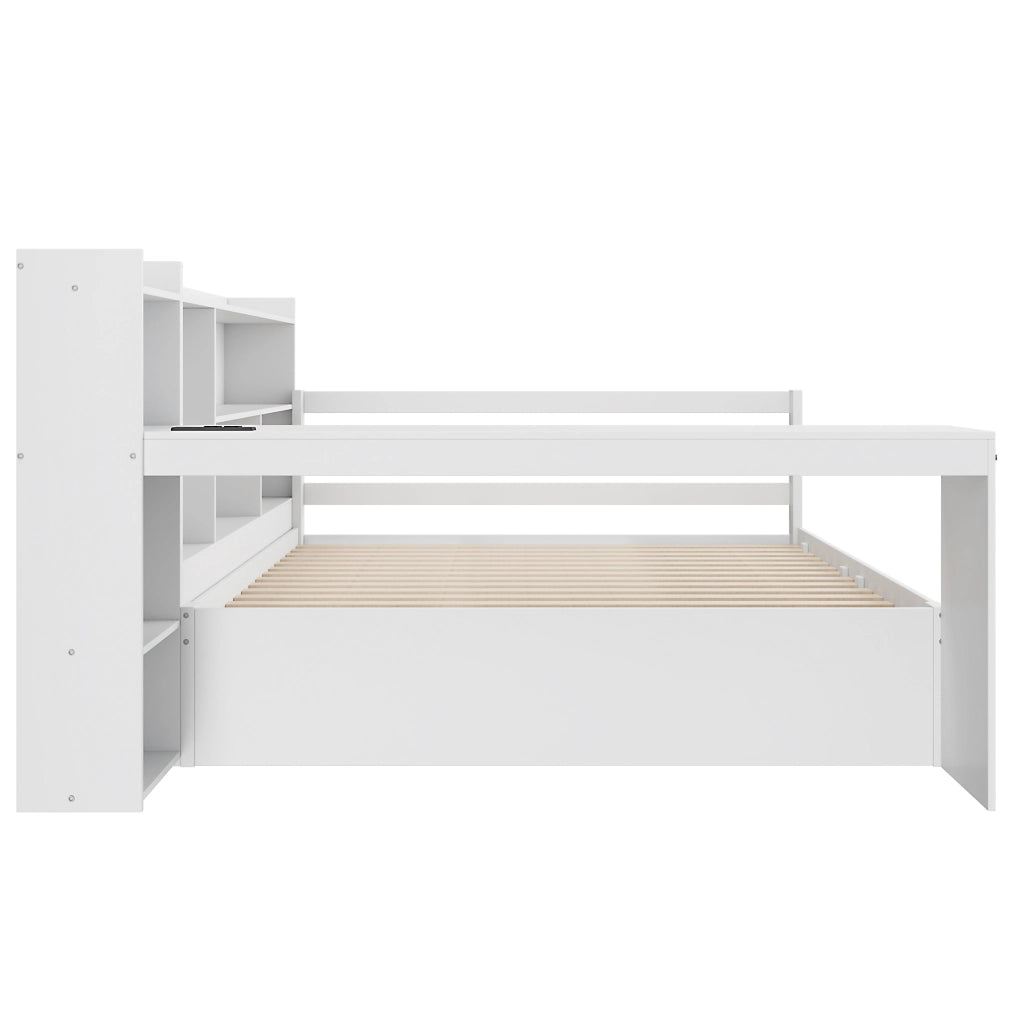 Divano letto 140x200 cm multifunzionale con scrivania e presa in legno bianco