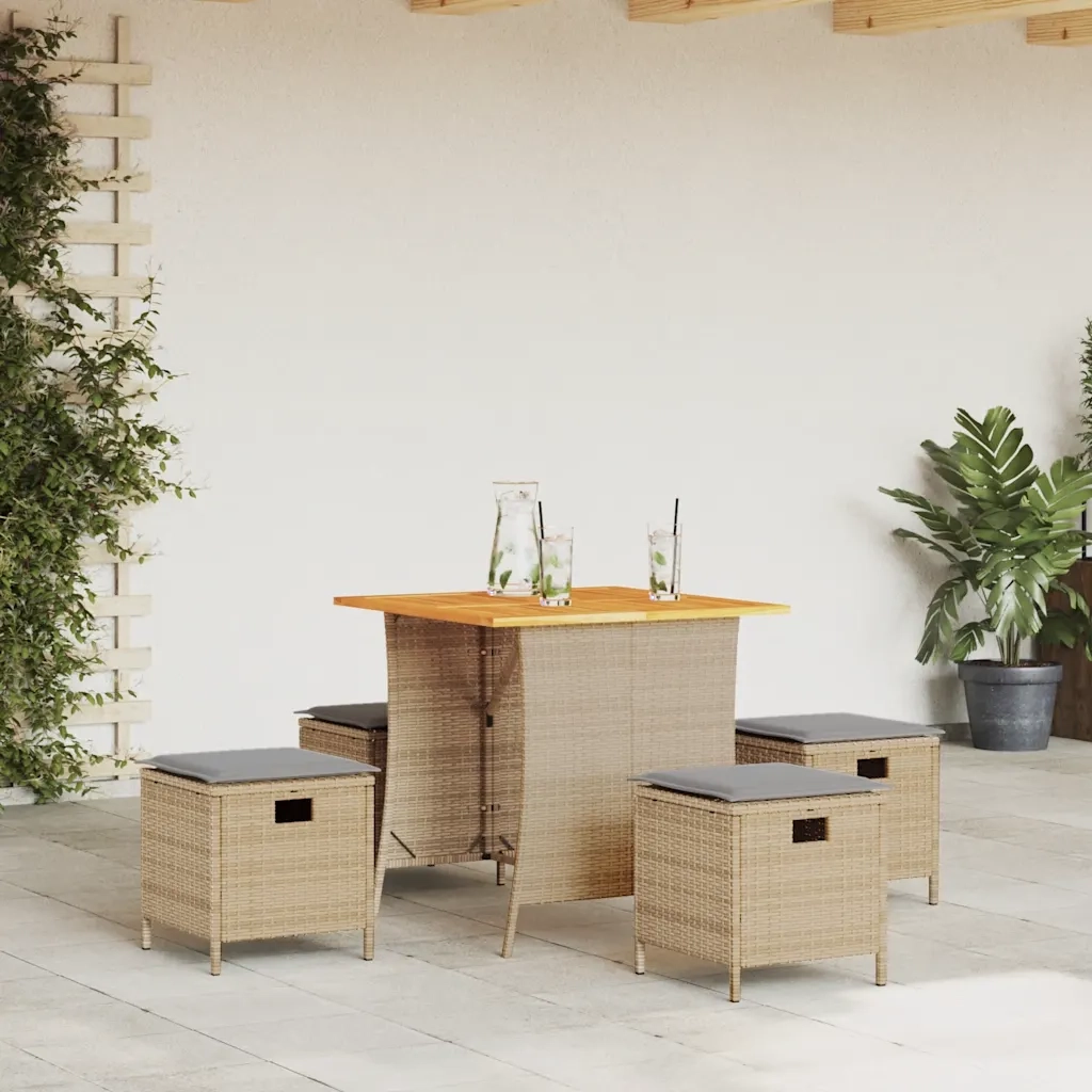 Set da Pranzo da Giardino 5 pz con Cuscini Beige in Polyrattan
