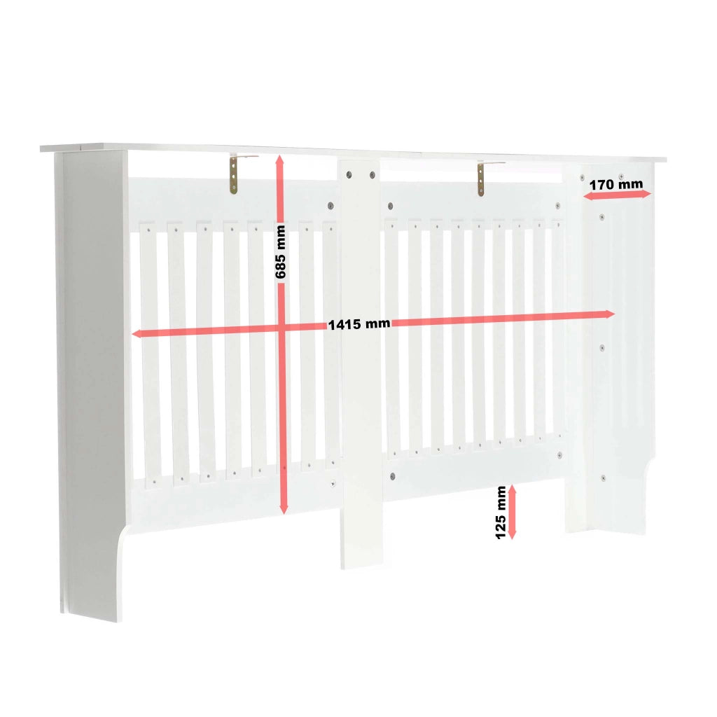 Toboli Copritermosifone in MDF bianco 172x19x82cm Copricalorifero a doghe