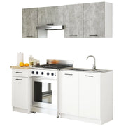 AKORD Set di Mobili da Cucina OLIWIA 180 cm Cemento 180 cm 7 ante 1 cassetto inserto frontale Bianco 180x46x203 cm