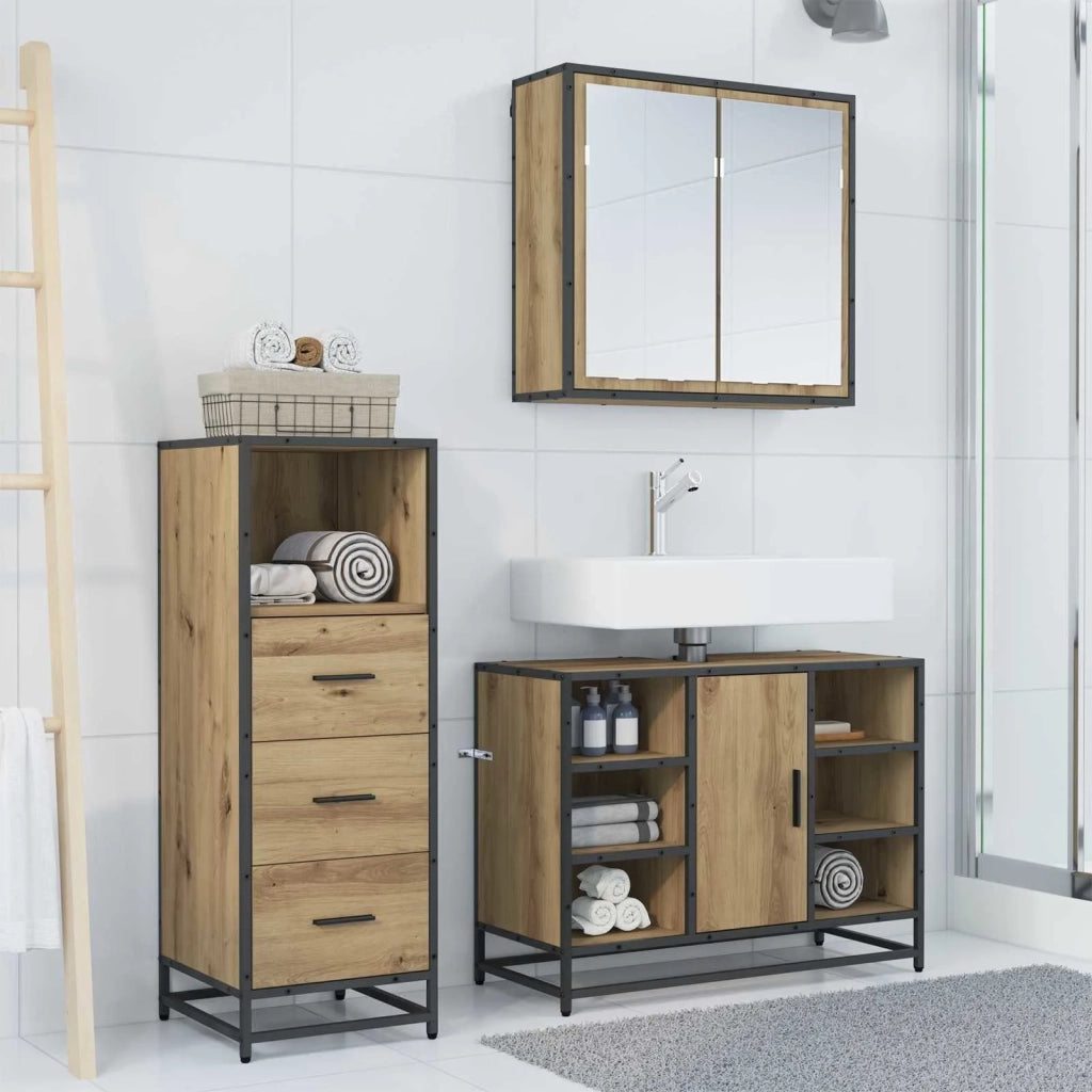 Set di mobili per il bagno con porta 3 pcs Rovere artigianale 3402525
