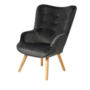 Poltrona da salotto in velluto grigio scuro con piedi in legno collezione ENJOY. Stile scandinavo.