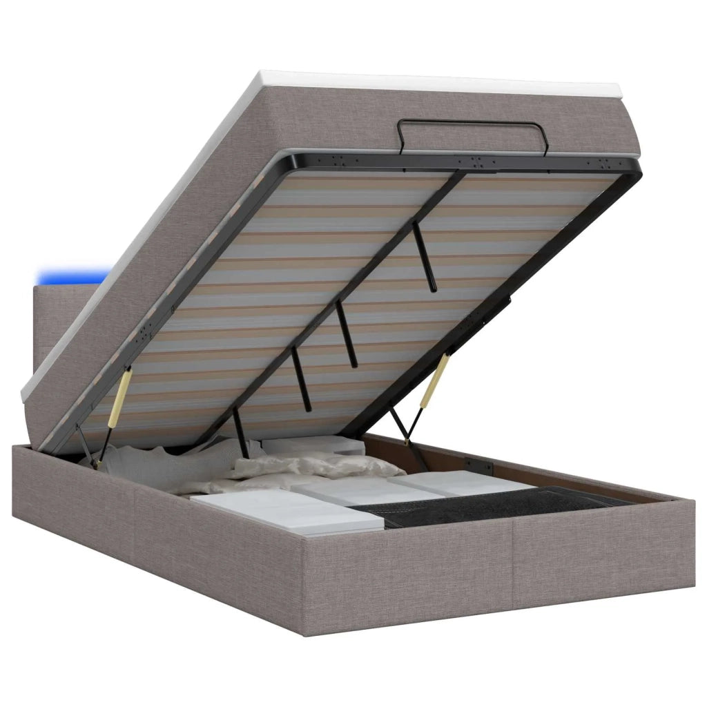 Letto Ottomano con Materasso e LED Tortora 120 x 190 cm Tessuto 3458059