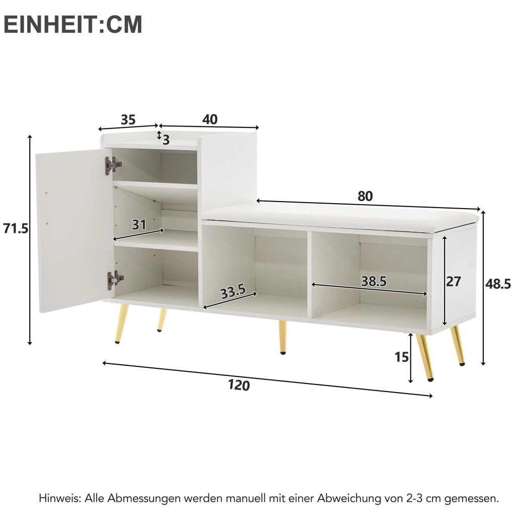Mobile scarpiera con panca 120 cm bianco lucido con ripiani regolabili HAVRYA