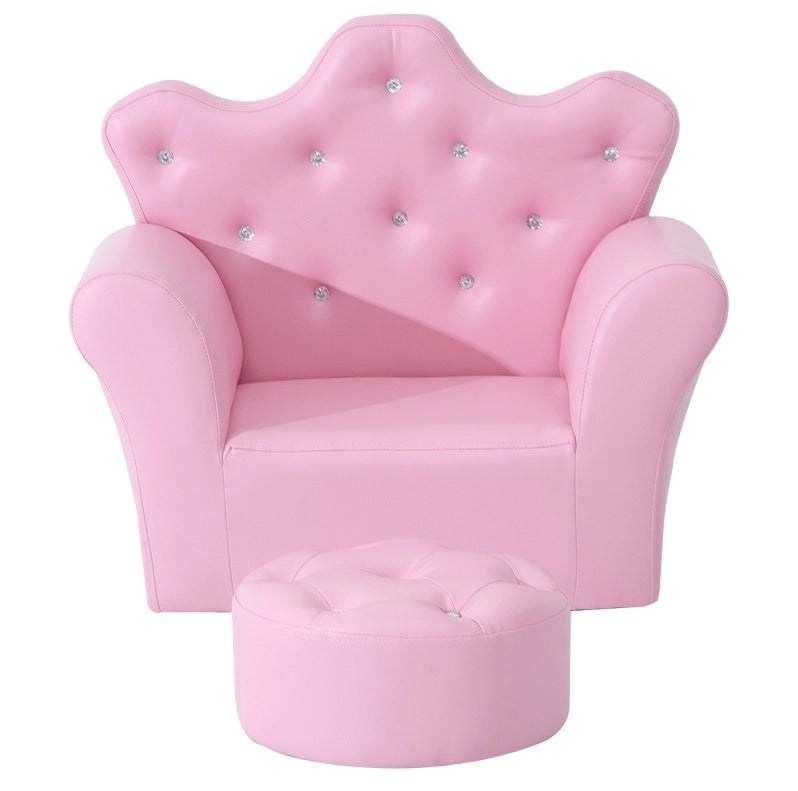 Poltroncina per bambini ULEVR rosa con pouf, braccioli e seduta imbottita in similpelle