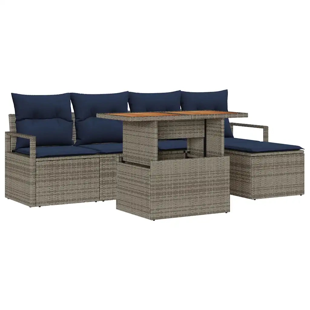 Set da Pranzo per Giardino con cuscino 6 pcs Grigio e Blu Navy