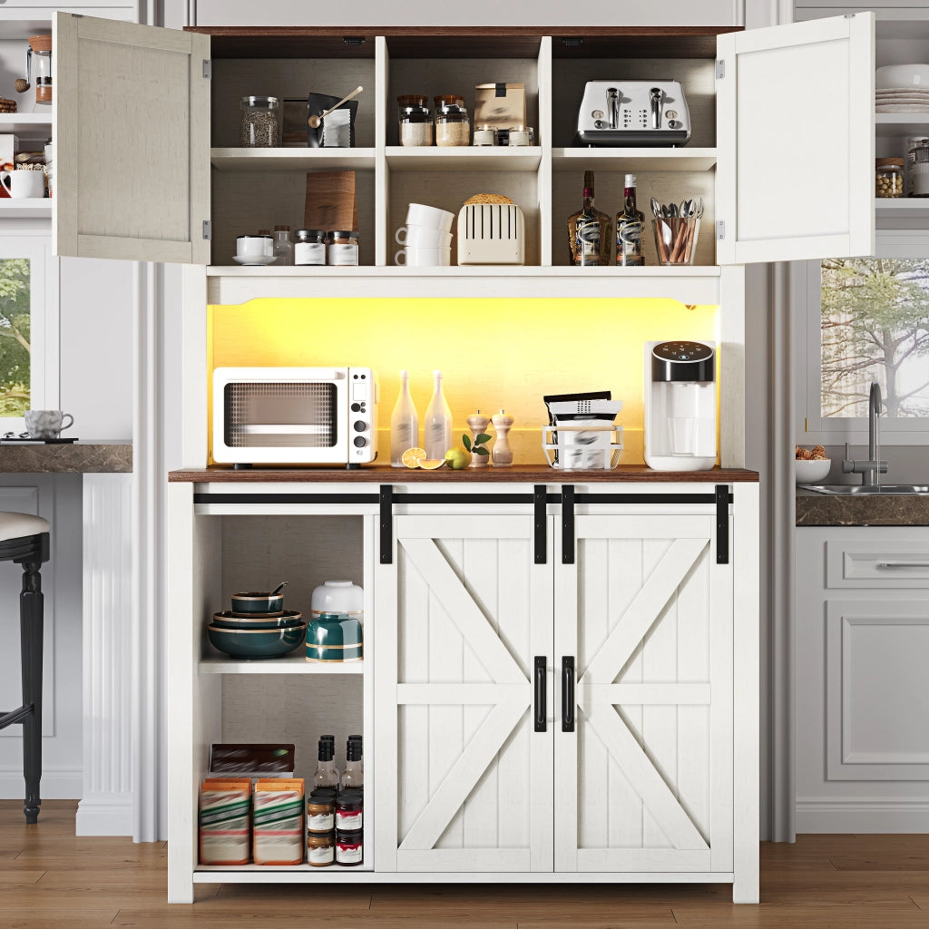 SCAFFALE CUCINA 115x40x174,7 cm Bianco con LED e ante scorrevoli