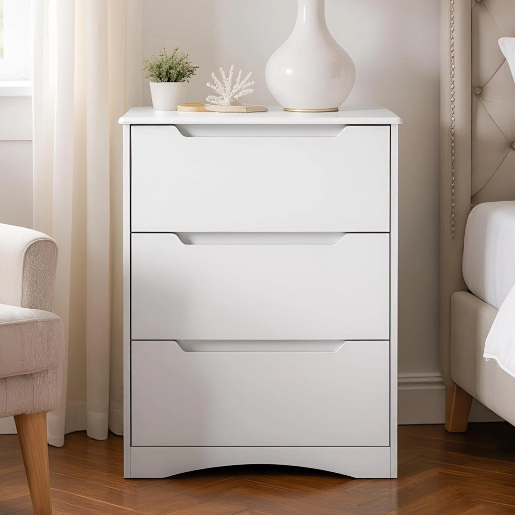 Cassettiera Camera da Letto con 3 cassetti, settimino camera da letto,Moderno e Salvaspazio per la Camera da Letto Soggiorno e Ingresso, 60 x 40 x 82 CM,Bianco
