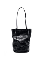 Borsa a secchiello da donna in pelle di vacchetta, grande capacit¨¤, stile retr¨°, borsa a tracolla nera