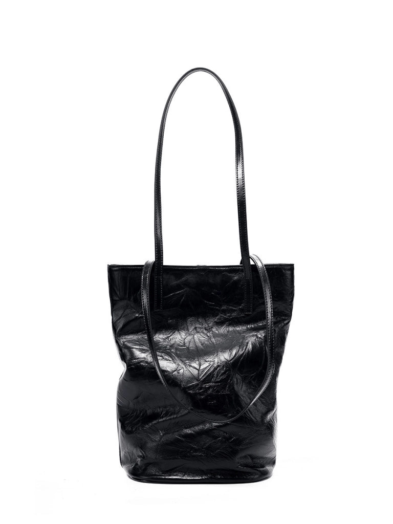 Borsa a secchiello da donna in pelle di vacchetta, grande capacit¨¤, stile retr¨°, borsa a tracolla nera